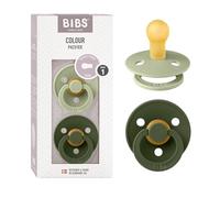 BIBS Colour Tétine, 0-6 mois, 2-pack, Sage/Hunter Green | Tétine ronde | Latex de caoutchouc naturel | Taille 1 | Sans BPA | Fabriqué au Danemark | Haute acceptation