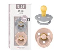 BIBS Colour Tétine, 0-6 mois, lot de 2, téterelle ronde, Cloud/Blush | Latex de caoutchouc naturel | Taille 1 | Sans BPA | Fabriqué au Danemark | Haute acceptation | Trous d’aération