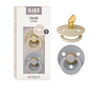 BIBS Colour Tétine, 0-6 mois, lot de 2, Vanilla/Cloud | Sucette anatomique | Latex de caoutchouc naturel | Taille 1 | Sans BPA | Fabriqué au Danemark | Haute acceptation
