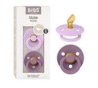 BIBS Colour Tétine, 0-6 mois, lot de 2, Violet Sky/Mauve | Sucette anatomique | Latex de caoutchouc naturel | Taille 1 | Sans BPA | Fabriqué au Danemark | Haute acceptation