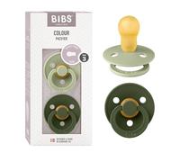 BIBS Colour Tétine, 18-48 mois, 2-pack, Sage/Hunter Green | Tétine ronde | Latex de caoutchouc naturel | Taille 3 | Sans BPA | Fabriqué au Danemark | Haute acceptation