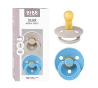 BIBS Colour Pacifier Lot de 2 tétines rondes sans BPA en latex de caoutchouc naturel, fabriquées au Danemark, taille 2 (6-18 mois), champignon/brise