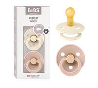 BIBS Colour Tétine, 6-18 mois, lot de 2, téterelle ronde, Ivory/Blush | Latex de caoutchouc naturel | Taille 2 | Sans BPA | Fabriqué au Danemark | Haute acceptation | Trous d’aération