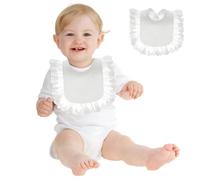 Bibs de bébé blanc pour les enfants 0-2, 10, 6x7, 5 pouces de coton polyester Babs Bibs Unisexe avec boucle fixation et garniture en dentelle, adaptée aux filles unisexes et aux garçons blancs
