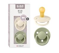 BIBS De Lux Tétine, 0-6 mois, lot de 2, téterelle ronde, Ivory/Sage | Latex de caoutchouc naturel | Taille 1 | Sans BPA