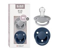 BIBS De Lux Tétine, 0+ mois, lot de 2, téterelle ronde, Cloud/Steel Blue
