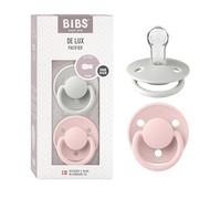 BIBS De Lux Tétine, 0+ mois, lot de 2, téterelle ronde, Haze/Blossom | Silicone | Taille unique | Sans BPA | Fabriqué au Danemark | Haute acceptation | Trous d'aération | Bouclier de confort