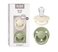 BIBS De Lux Tétine, 0+ mois, lot de 2, téterelle ronde, Ivory/Sage | silicone, taille unique, sans BPA, fabriqué au Danemark, haute acceptation, trous d'air, bouclier confortable