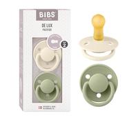 BIBS De Lux Tétine, 6-18 mois, lot de 2, téterelle ronde, Ivory/Sage | Sucette | Latex de caoutchouc naturel | Taille 2 | Sans BPA