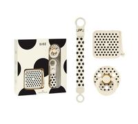 BIBS Gift Set Polka Soothe & Go, avec la sucette Colour Studio Polka Dots, une boîte à sucette et une attache-sucette, tétine ronde. En latex de caoutchouc naturel, taille 2 (6-18 mois), Ivory