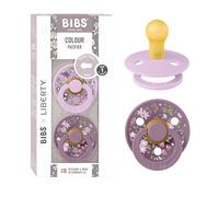 BIBS Liberty Colour Tétine, 0-6 m., 2-pack, Chamomile Lawn Violet Sky/Mauve | Sucette ronde | Latex de caoutchouc naturel | Taille 1 | Sans BPA | Fabriqué au Danemark | Haute acceptation