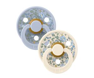 BIBS Liberty Colour Tétine, 0-6 mois, pack de 2, Eloise Sky Blue/Dusty Blue | Sucette ronde | Latex de caoutchouc naturel | Taille 1 | Sans BPA | Fabriqué au Danemark | Haute acceptation