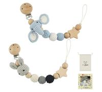 Bibs Lot de 2 attache-tétines en bois faits à la main, sans BPA, durables, pour bébé, avec emballage cadeau, motif d'éléphant, lapin