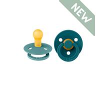 Tétine BIBS Colour. Lot de 2 sucettes. Sans bisphénol A, Téterelle symétrique. Latex de caoutchouc naturel, Fabriqué au Danemark, Taille 1 (0-6 mois), Island Sea/Forest Lake