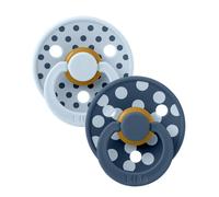 Bibs - Lot de 2 sucettes Studio Polka Caoutchouc Naturel T1 Baby Blue/Steel Blue