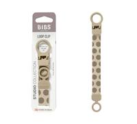 BIBS Studio Polka Mega Attache-tétine Loop, Vanilla/Dark Oak | Attache-tétine | Compatible avec toutes les tétines BIBS | Fixation sûre à une main | Évite les tétines qui tombent