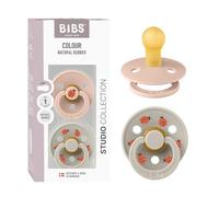 BIBS Studio Soother 2-Pack, BPA Free Dummy Pacifier, Round Nipple. Natural Rubber Latex, Made in Denmark, Size 1 (0-6 Months), Blush/Sand