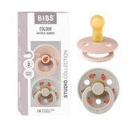 BIBS Studio Soother 2-Pack, BPA Free Dummy Pacifier, Round Nipple. Natural Rubber Latex, Made in Denmark, Size 2 (6-18 Months), Blush/Sand