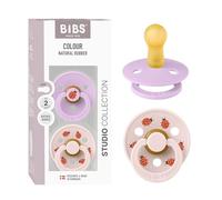 BIBS Studio Soother 2-Pack, BPA Free Dummy Pacifier, Round Nipple. Natural Rubber Latex, Made in Denmark, Size 2 (6-18 Months), Violet Sky/Petal