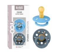 BIBS Studio Soother 2-Pack, BPA Free Dummy Pacifier, Round Nipple. Natural Rubber Latex, Made in Denmark, Size 2 (6-18 Months), Breeze/Petrol