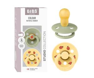 BIBS Studio Soother 2-Pack, BPA Free Dummy Pacifier, Round Nipple. Natural Rubber Latex, Made in Denmark, Size 3 (18+ Months), Sage/Pale Butter