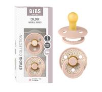 BIBS Studio Tétine, 0-6 mois, 2-pack, Jasmine Blush | Tétine ronde | Latex de caoutchouc naturel | Taille 1 | Sans BPA | Fabriqué au Danemark | Haute acceptation