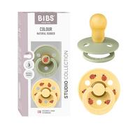 BIBS Studio Lot de 2 tétines rondes sans BPA Latex de caoutchouc naturel, fabriqué au Danemark, taille 3 (18 mois et plus), sauge/beurre pâle