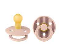 Tétine BIBS Studio. Lot de 2 sucettes. téterelle ronde en latex naturel, sans bisphénol A, Fabriqué au Danemark, Taille 1 (0-6 mois), Jasmine Blush
