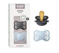 BIBS Supreme Natural Rubber Size 1: 0+ months tétine Iron / Baby Blue 2 pcs