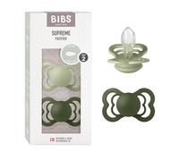 BIBS Supreme Tétine, 6-18 mois, 2-pack, Sage/Hunter Green | Tétine symétrique | Silicone | Taille 2 | Sans BPA | Fabriqué au Danemark | Bouclier anti-irritation