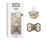 BIBS Supreme Tétine, 6-18 mois, 2-pack, Vanilla/Dark Oak | Tétine symétrique | Silicone | Taille 2 | Sans BPA | Fabriqué au Danemark | Haute acceptation | Trous d’aération