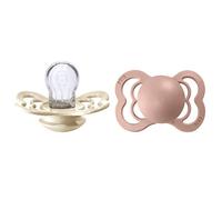 BIBS Supreme Tétines, lot de 2, 0+ mois, silicone, symétrique, Ivory/Blush