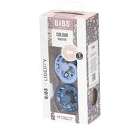 BIBS® Sucettes Liberty Colour Bobo Tétine ronde Dusty blue/ Petrol Latex taille 1, 2 pcs.