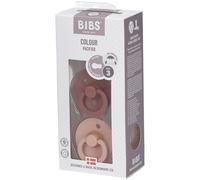 BIBS Tétine Colour – Lot de 2, sans bisphénol A, ronde en latex naturel – Woodchuck/Blush – 12+ mois
