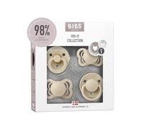 BIBS Try-it Tétine, 0-6 mois, 4-pack, téterelles variées, Vanilla | Plusieurs formes de tétine | Silicone | Taille 1 | Sans BPA | Fabriqué au Danemark | Haute acceptation | Trous d’aération