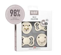 BIBS, Pack de démarrage Try it. Sans bisphénol A, Tétine à embout rond, symétrique et anatomique. Latex de caoutchouc naturel/Silicone, Fabriqué au Danemark. 6-18 mois (lot de 4), Ivory