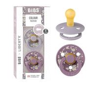 BIBS x Liberty Colour Tétine, 0-6 mois, lot de 2, Capel Fossil Grey/Mauve | Sucette ronde | Latex de caoutchouc naturel | Taille 1 | Sans BPA | Fabriqué au Danemark | Haute acceptation