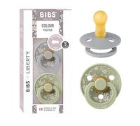 BIBS x Liberty Colour Tétine, 6-18 mois, lot de 2, Capel Cloud/Sage | Sucette ronde | Latex de caoutchouc naturel | Taille 2 | Sans BPA | Fabriqué au Danemark | Haute acceptation