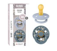 BIBS x Liberty Colour Tétine, 6-18 mois, lot de 2, Capel Dusty Blue/Petrol | Sucette ronde | Latex de caoutchouc naturel | Taille 2 | Sans BPA | Fabriqué au Danemark | Haute acceptation
