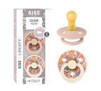 BIBS x Liberty Colour Tétine, 6-18 mois, lot de 2, June Blossom Blush/Peri | Tétine ronde | Latex de caoutchouc naturel | Taille 2 | Sans BPA | Fabriqué au Danemark | Haute acceptation