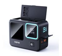 BIBT-Chargeur Rapide 3 En 1 Pd 30 W Pour Gopro Hero 12/11/10/9 Et Enduro,Avec Batterie Externe Intégrée De 12400 Mah,Étui De Rangement,Indicateur De Charge En Temps Réel,Noir