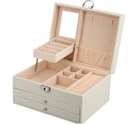 BIBTOO Boîte de Rangement exquise en Cuir PU, Grande capacité, Design Multicouche avec Serrure et clé, idéale for la Maison et Les Voyages.(1)