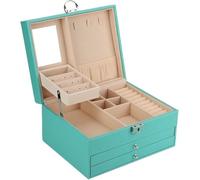 BIBTOO Boîte de Rangement exquise en Cuir PU, Grande capacité, Design Multicouche avec Serrure et clé, idéale for la Maison et Les Voyages.(2)