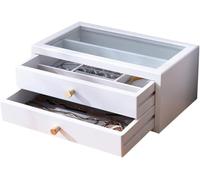 BIBTOO Coffret à Bijoux en Bois for Femme, Couvercle en Perspective, boîte de Rangement for Bijoux, 2 tiroirs, poignée en cuivre Pur