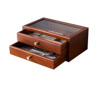 BIBTOO Coffret à Bijoux en Bois for Femme, Couvercle en Perspective, boîte de Rangement for Bijoux, 2 tiroirs, poignée en cuivre Pur