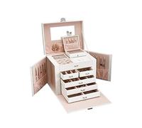 BIBTOO Coffret à Bijoux en Similicuir verrouillable for Boucles d'oreilles Pendantes et Colliers, avec Grand Miroir et tiroirs de Rangement