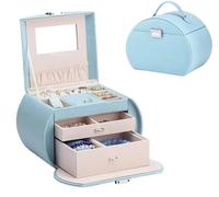 BIBTOO Coffret à Bijoux Multicouches Grande capacité avec Miroir, 2 tiroirs verrouillables, présentoir de Rangement for Bracelets, Boucles d'oreilles, bagues, Cadeaux for Filles et Femmes(3)