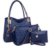 BIBTOO Ensemble de 3 Sacs à Main for Femmes, fourre-Tout, Sac à bandoulière en Similicuir, Sacoche, Pochette, Portefeuille(Blue)