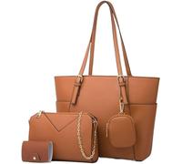 BIBTOO Ensemble de Sacs à Main et Porte-Monnaie for Femmes, Sacs fourre-Tout en Similicuir, Sac à bandoulière avec chaîne, Sacoche, Sac à Main, Portefeuille, 4 pièces(Brown)