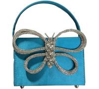 BIBTOO Petit Sac de soirée, Pochette, Sac à Main for Femme, Motif Papillon et Strass, Sac fourre-Tout Scintillant(Ablue)